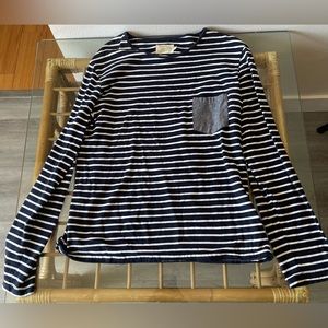 Navy blue striped long-sleeve Shades of Grey T-shirt.